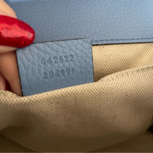 Gucci Marmont Top Handle Blue Pebbled Calfskin Leather Crossbody Satchel Handbag - Picture 9 of 10